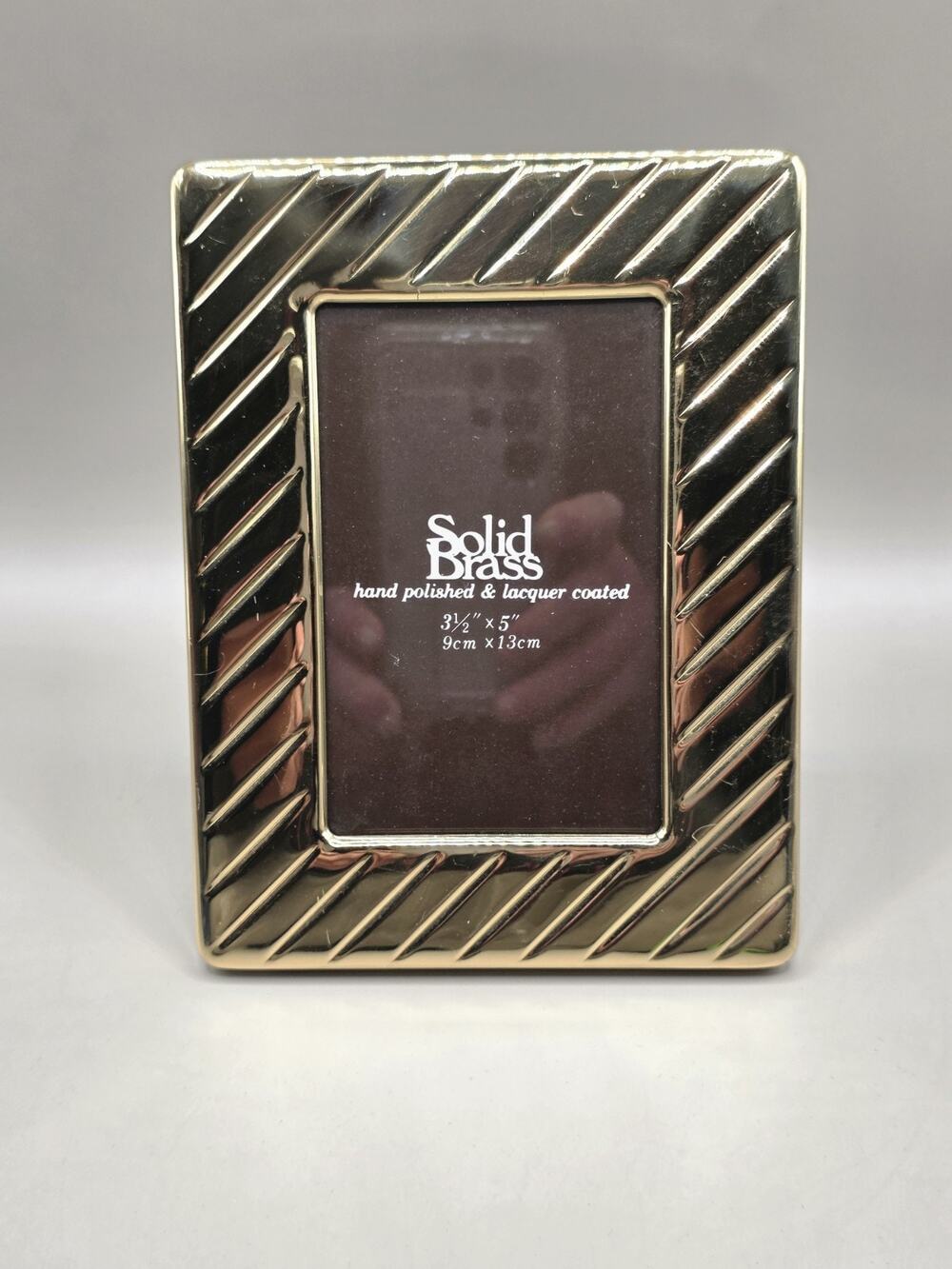 Vintage Solid Brass 3.5x5 Photo Frame Diagonal Ribbed Fluted MCM Korea
